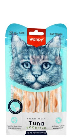 Wanpy Creamy Cat Treats with Tuna & Codfish (5 Pieces) 70 gr