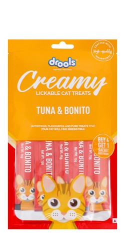 Drools Creamy Lickable Cat Treats Tuna & Bonito Flavor (Buy 4 Get 1 Free) 5 x 15 gr