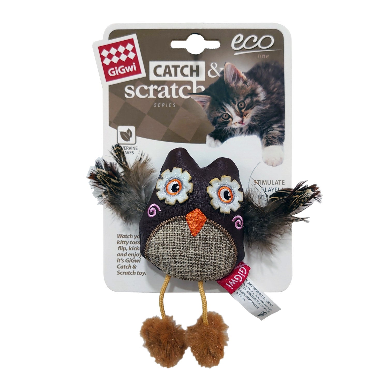 Owl Catch & Scratch Eco line with Slivervine Leaves and Leatherette 