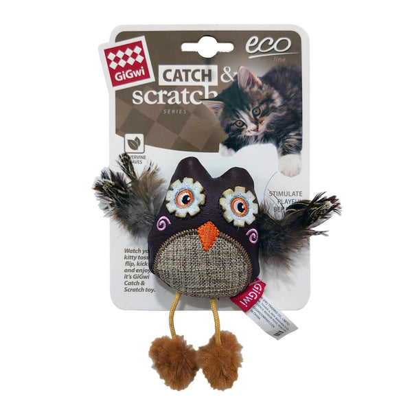 Owl Catch & Scratch Eco line with Slivervine Leaves and Leatherette 