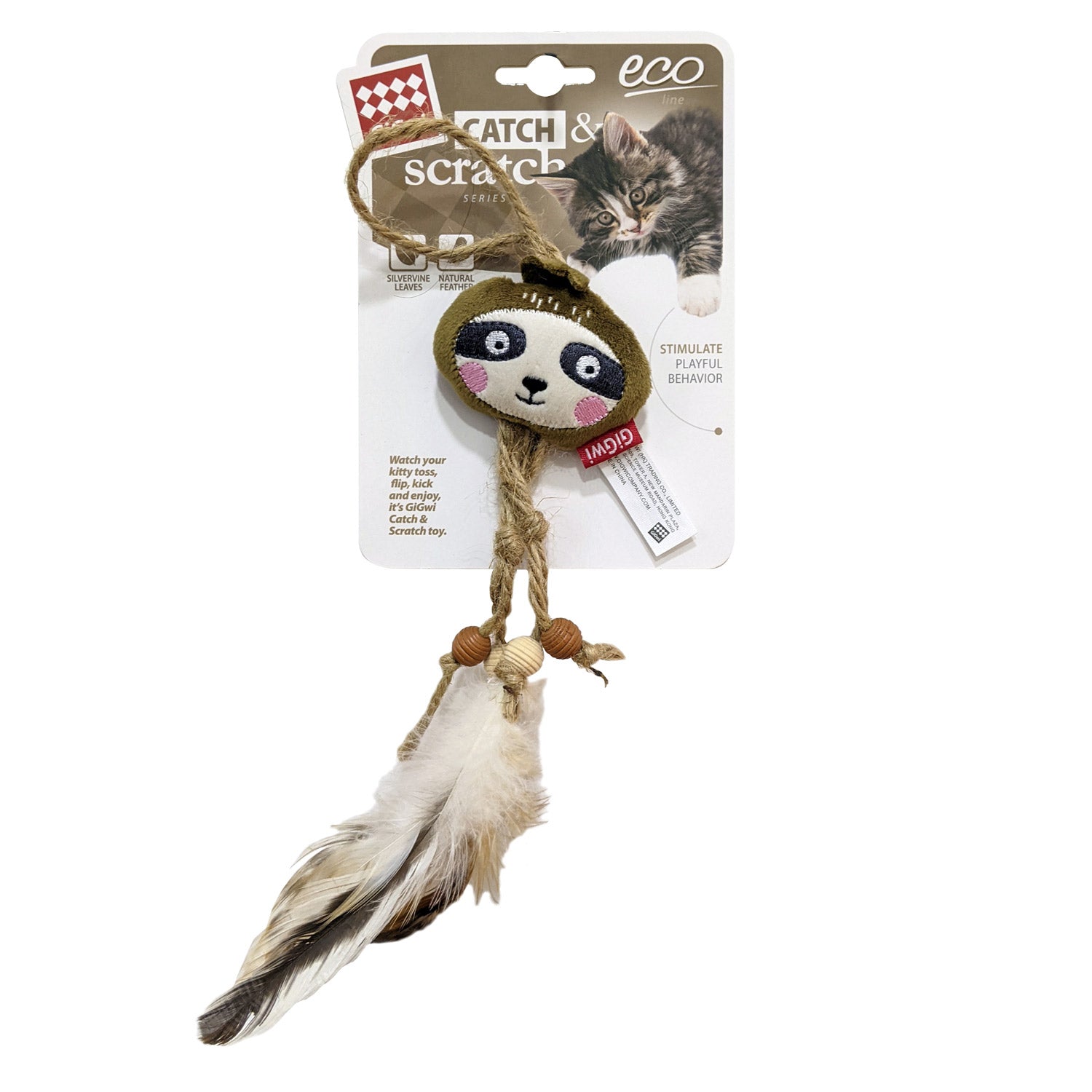 Sloth Catch & Scratch Eco line with Slivervine Leaves and Natural Feather 