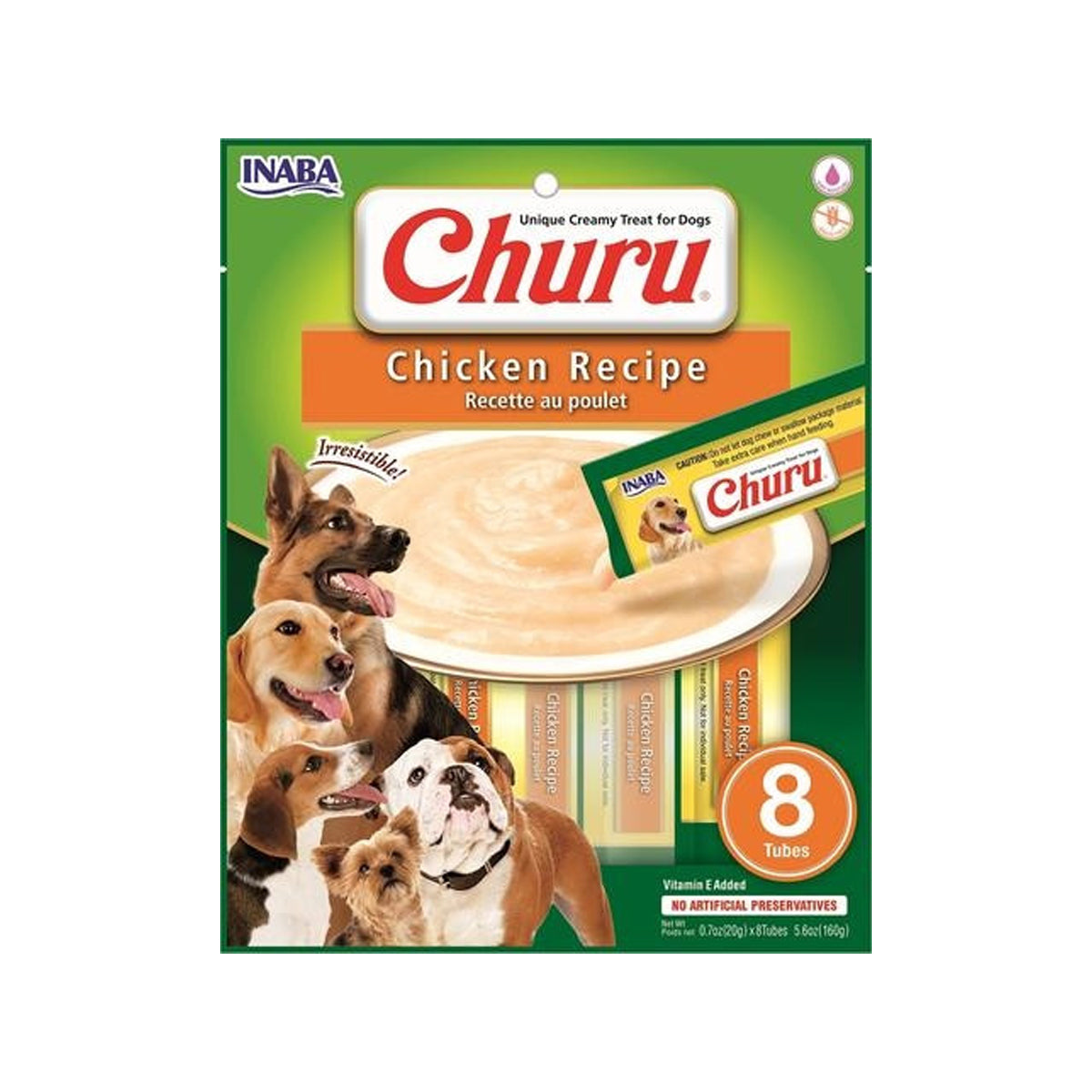 Inaba Churu Chicken Recipe Dog Treats 8 Tubes, 160g
