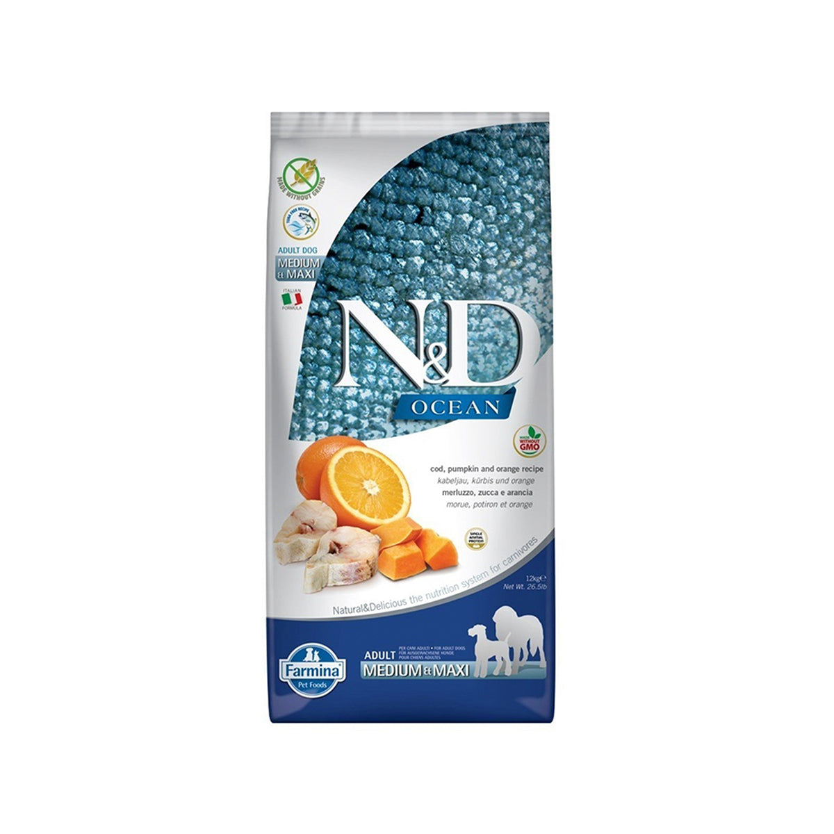 Farmina N&D Ocean Cod, Pumpkin & Orange Medium & Maxi Adult Dog Food, 2.5 Kg by Farmina