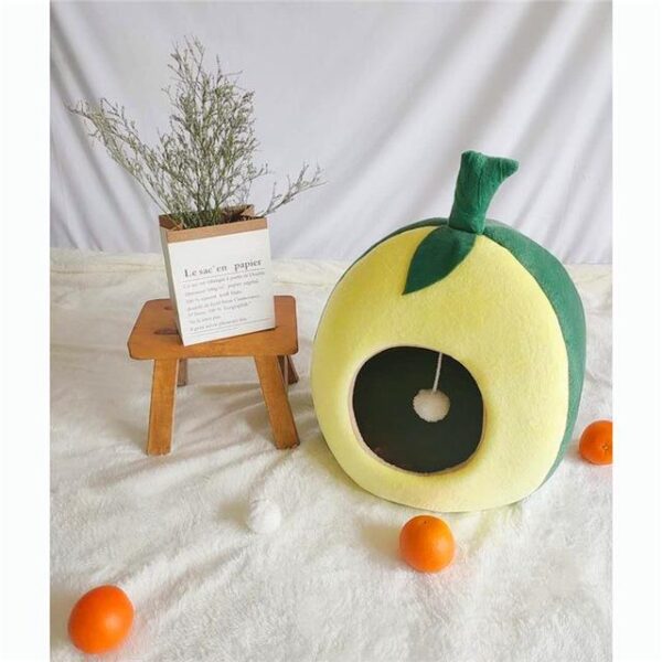 Pets Club Avocado Cat Bed Indoor House With High Density Sponge - Yellow With Green- 40*45*40 Cm - SKU: HPB02 M