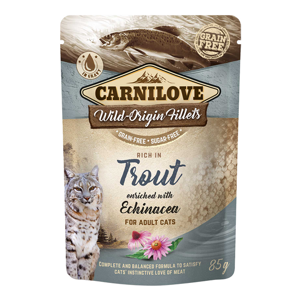 Carnilove Trout enriched with Echinacea for Adult Cats (Wet Food Pouches) 24x85g