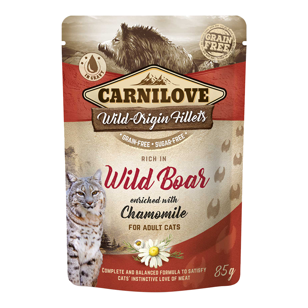 Carnilove Wild Boar enriched with Chamomile for Adult Cats (Wet Food Pouches) 24x85g