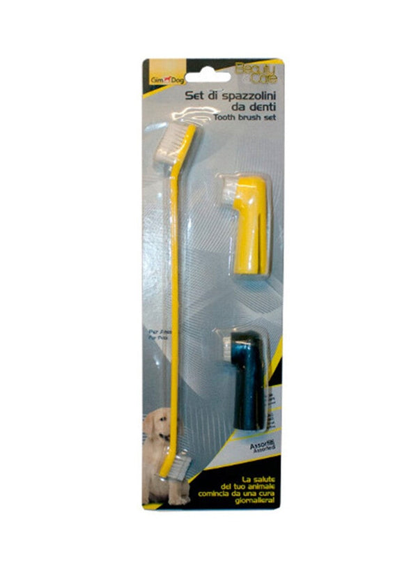 GimDog Tooth Brushes Set, 3 Pieces, Yellow/Black